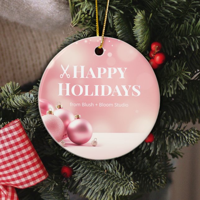 Ornamento De Cerâmica Blush Pink Logo Ornament for Salons (Criador carregado)