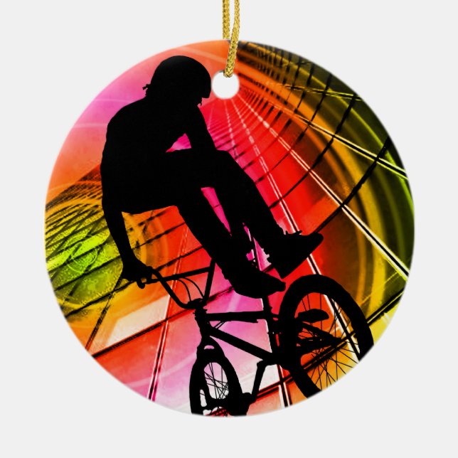Ornamento De Cerâmica BMX nas linhas & nos círculos (Frente)