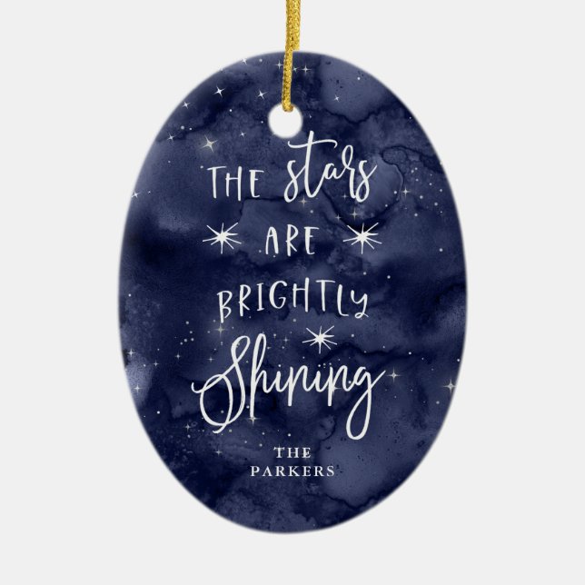 Ornamento De Cerâmica Boa Noite | Estrelas no Natal com Foto (Frente)