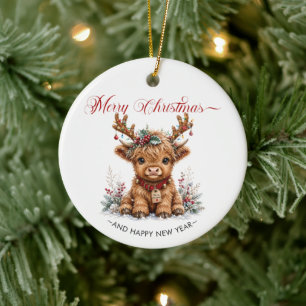 Ornamento De Cerâmica Boa Vaca das Terras Altas de Natal com Chifres Fes