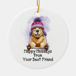 Ornamento De Cerâmica Boas Festas do Seu Melhor Amigo, Golden