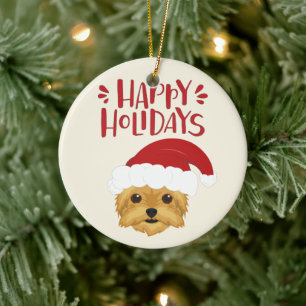 Ornamento De Cerâmica Boas festas - Natal bonito do yorkshire terrier