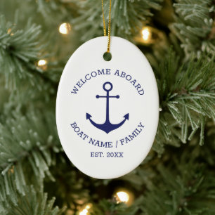 Ornamento De Cerâmica Boas-vindas Ancora Náutica Personalizada Branco A