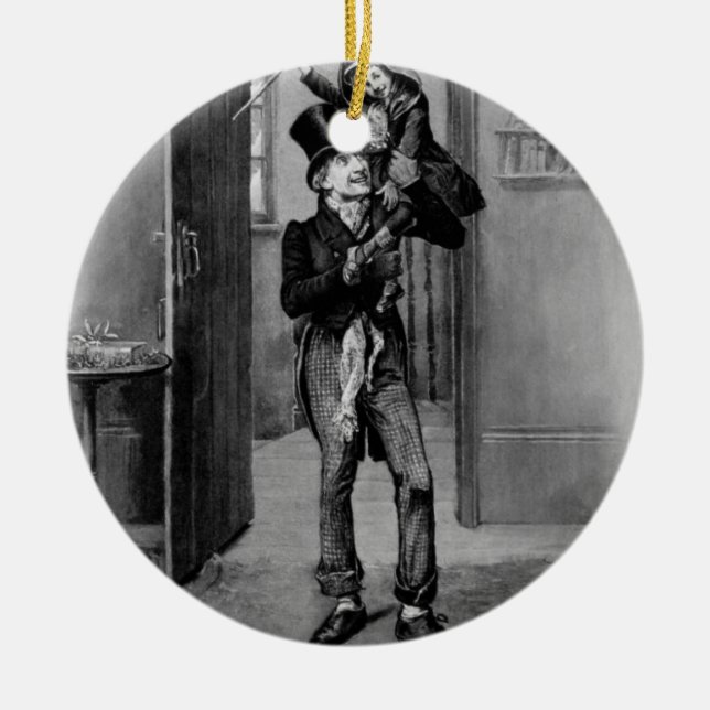 Ornamento De Cerâmica Bob Cratchit e Tim. minúsculo (Frente)