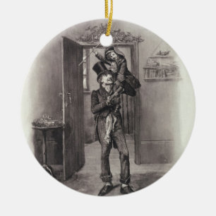Ornamento De Cerâmica Bob Cratchit e Tim minúsculo, 'de Charles Dickens