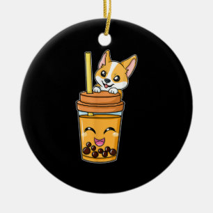 Ornamento De Cerâmica Boba Tapioca Pérolas Bolhas Leite Tea Beber Corgi