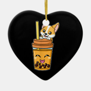 Ornamento De Cerâmica Boba Tapioca Pérolas Bolhas Leite Tea Beber Corgi