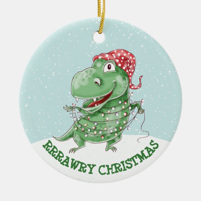 Ornamento De Cerâmica Bobo Dinossauro Personalizado Natal (Frente)