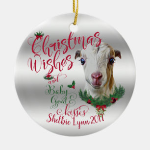 Ornamento De Cerâmica BOCA  Natal Deseja O Bebê Goat Kisses La Mancha