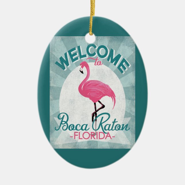 Ornamento De Cerâmica Boca Raton Florida Pink Flamingo Retro (Frente)