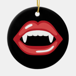 Ornamento De Cerâmica Boca Vampira Com Lábios Vermelhas E Presas