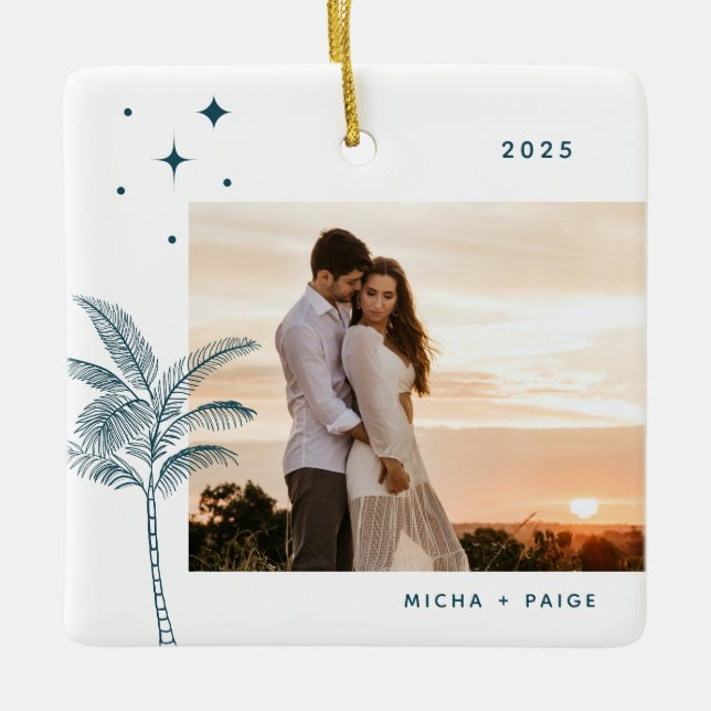 Ornamento De Cerâmica Bohemian Beach Palm Tree Foto Cerâmica (Frente)