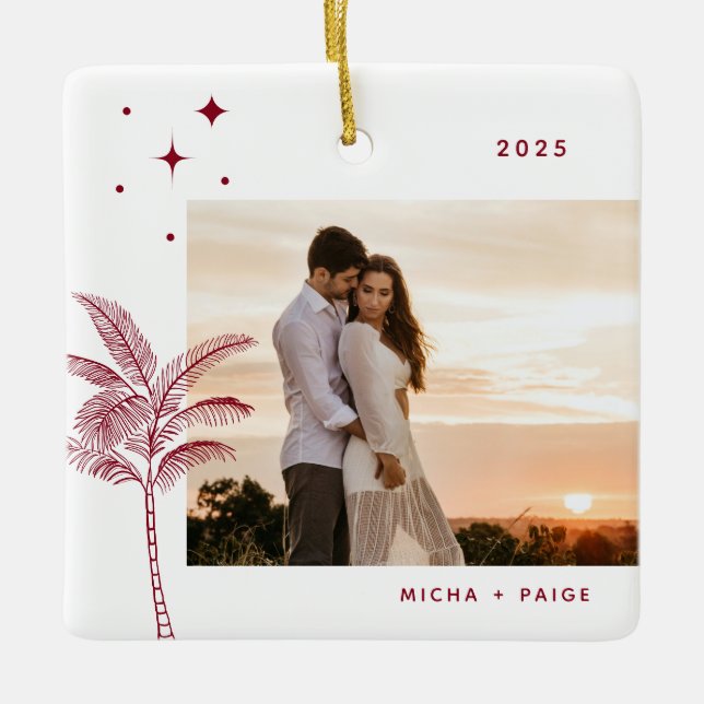 Ornamento De Cerâmica Bohemian Beach Palm Tree Foto Cerâmica (Frente)