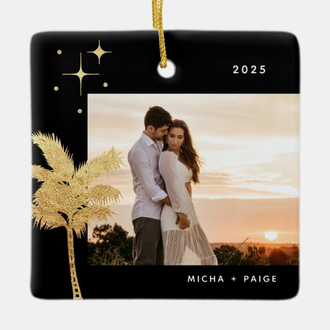 Ornamento De Cerâmica Bohemian Beach Palm Tree Foto Cerâmica (Frente)