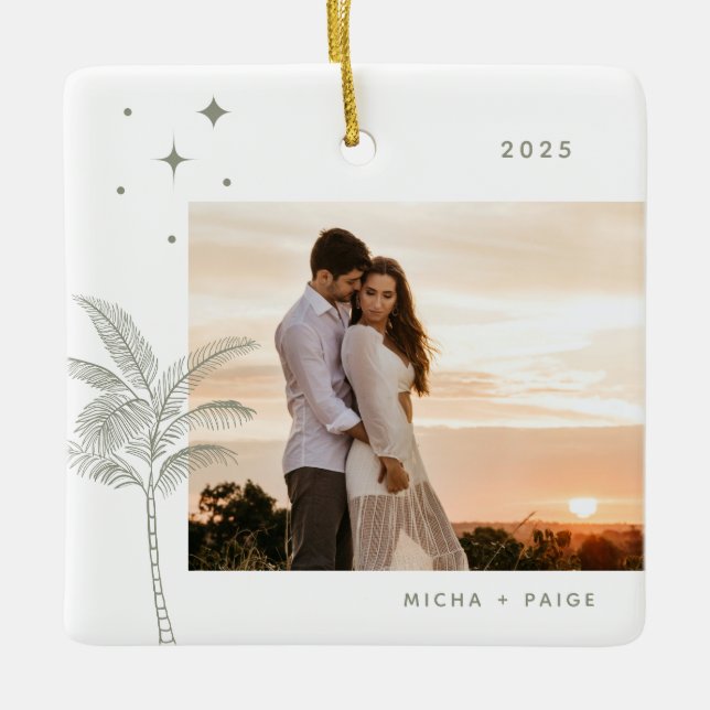 Ornamento De Cerâmica Bohemian Beach Palm Tree Foto Cerâmica (Frente)