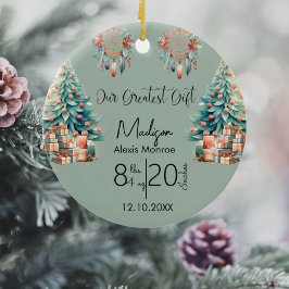 Ornamento De Cerâmica Boho Baby's First Christmas Birth Stat