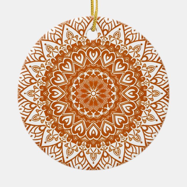 Ornamento De Cerâmica Boho Eclectic Tibetano inspirou Orange Mandala (Frente)
