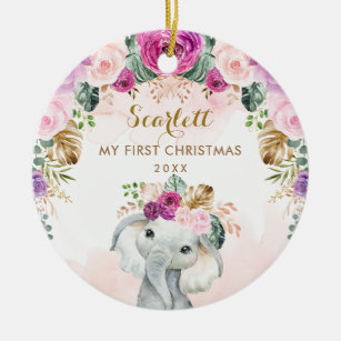 Ornamento De Cerâmica Boho Floral Elephant Girl Baby 1rua Natal