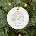 Ornamento De Cerâmica Boho Rainbow Boy Birth Stats Photo Baby Christmas<br><div class="desc">Cute Baby's First Christmas Ornament with a blue heart inside of a boho rainbow along with baby's name and birth stats.  The backside has your favorite newborn photo.  This modern baby ornament makes a great Christmas gift for new parents of a baby boy.</div>