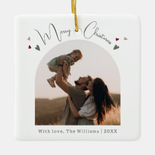 Ornamento De Cerâmica Boho Rainbow e Hearts Arch Feliz Natal