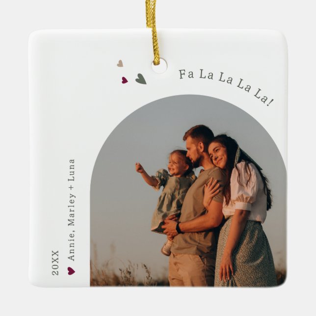 Ornamento De Cerâmica Boho Rainbow & Hearts Arch Fa La Christmas (Frente)