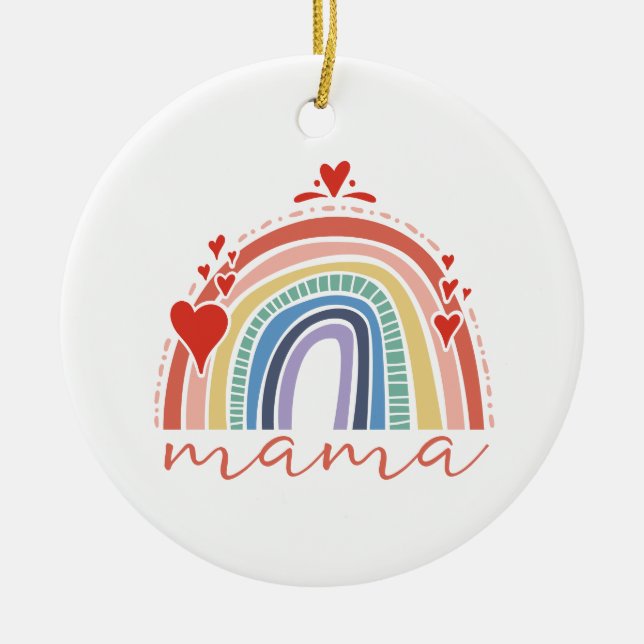 Ornamento De Cerâmica Boho Rainbow Love Hearts Mama (Frente)