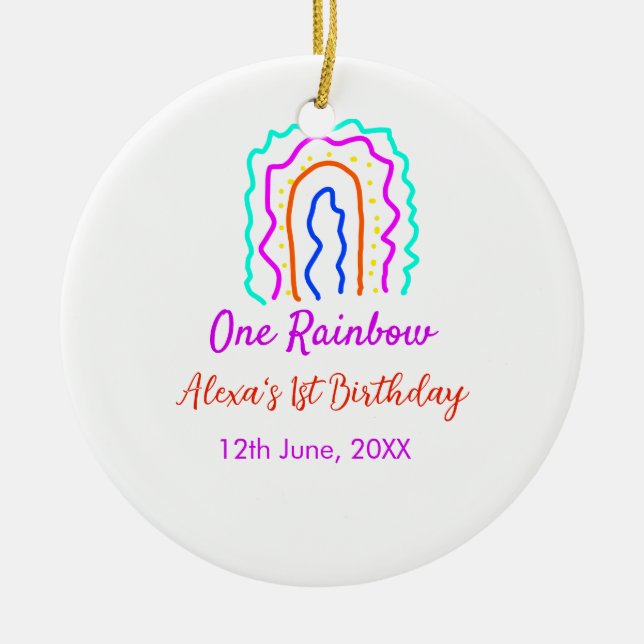 Ornamento De Cerâmica Boho Rainbow, um aniversário de crianças brilhante (Frente)