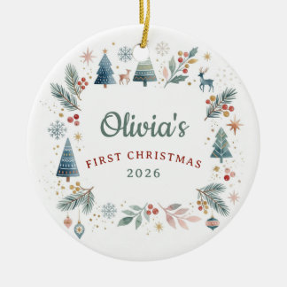Ornamento De Cerâmica Boho Scandi Floresta Bebê 1º Natal