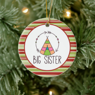 Ornamento De Cerâmica Boho Teepe Big Sister Feliz Natal