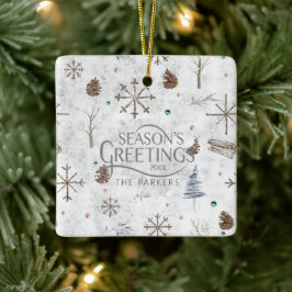 Ornamento De Cerâmica Boho Twigs & Pinecone, ID de Natal 986