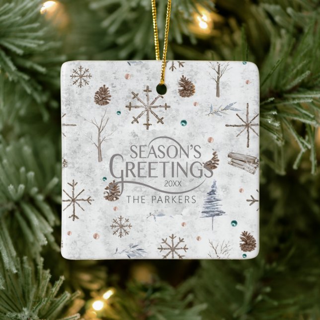 Ornamento De Cerâmica Boho Twigs & Pinecone, ID de Natal 986 (Árvore)