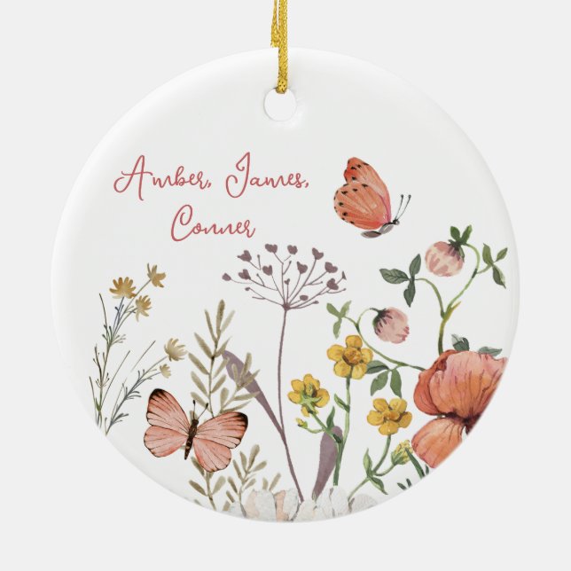 Ornamento De Cerâmica Boho Wildflower Flower Personalizado Names (Traseira)