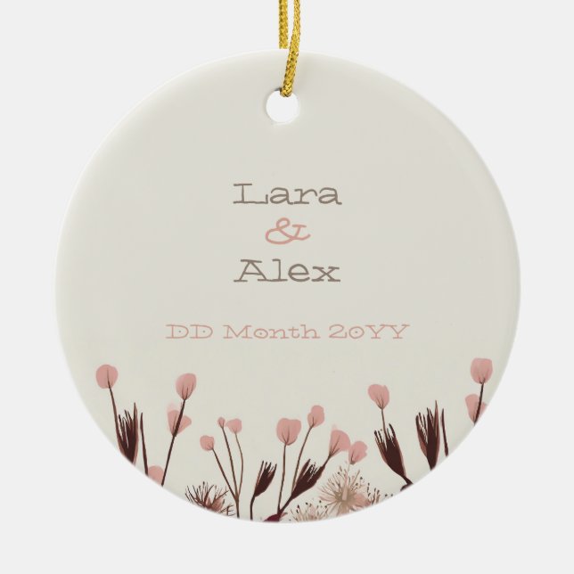 Ornamento De Cerâmica Boho Wildflower Wedding Anniversário Ornament (Frente)