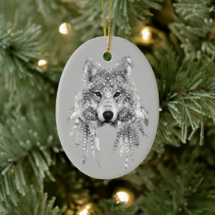 Ornamento De Cerâmica Boho Wolf Personalizável