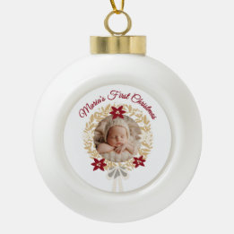 Ornamento De Cerâmica Bola Baby’s First Christmas Ceramic Ball Ornament