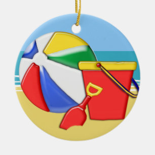 Ornamento De Cerâmica Bola, balde & pá de praia na costa