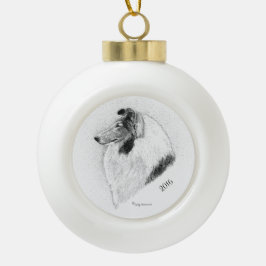 Ornamento De Cerâmica Bola Caneta e tinta ásperas do Collie do casaco por