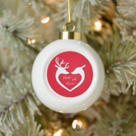 Ornamento De Cerâmica Bola Casal Red & White Sr & Sra. Deer