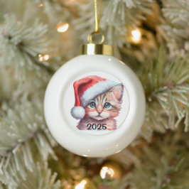 Ornamento De Cerâmica Bola Christmas Kitten