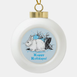 Ornamento De Cerâmica Bola Coelhos brancos de inverno