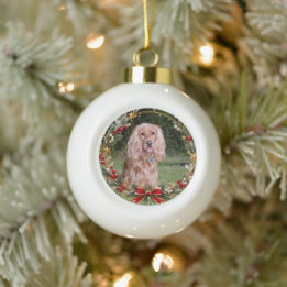 Ornamento De Cerâmica Bola Coroa de Natal com Foto Personalizada do Animal de