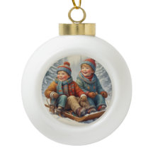 Crianças tocando na Neve Floco de Neve Ornament