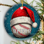 Ornamento De Cerâmica Bola de Baseball com Flocos de Neve Santa Hat<br><div class="desc">Bola de Baseball com Ornamento Cerâmico em Floco de Neve Santa Hat. Uma bola de beisebol divertida com chapéu vermelho de Papai Noel. Este Enfeites de natal é um presente perfeito para crianças e adolescentes. O beisebol com o chapéu de Papai Noel irá adicionar um toque divertido e alegre, enquanto...</div>