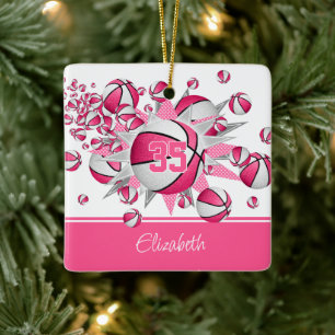 Ornamento De Cerâmica bola de basquete branca rosa soprando meninas espo