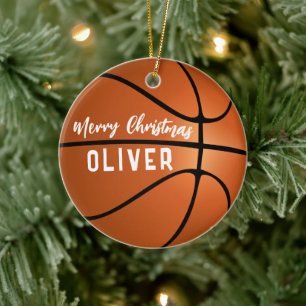 Ornamento De Cerâmica Bola de Basquete Nome Personalizado Feliz Natal