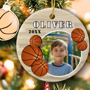 Ornamento De Cerâmica Bola de Basquete Personalizada em Madeira Foto Esp