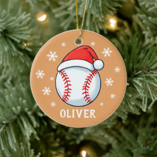 Ornamento De Cerâmica Bola de Beisebol Chapéu Vermelho do Papai Noel Flo