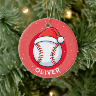 Ornamento De Cerâmica Bola de Beisebol Chapéu Vermelho do Papai Noel Nom