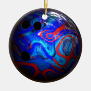 Ornamento De Cerâmica Bola de boliche azul do teste padrão do redemoinh