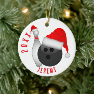 Ornamento De Cerâmica Bola de Boliche e Pinheiro de Natal